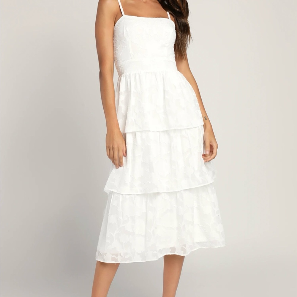 Bridal White Flower Print Tiered Dress - Lulu’s